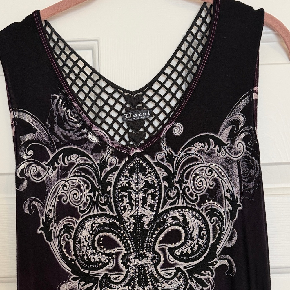 Vocal Black & Fuchsia High-Low Sleeveless Embellished Dress, XL - Picture 2 of 10